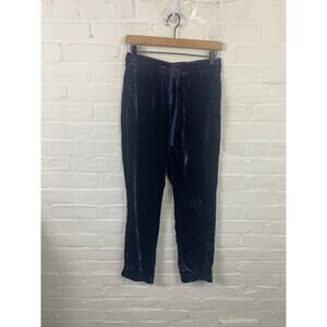 J. Crew Women's Straight Leg Velvet Sweatpants Elastic Waist Navy Blue Size 2